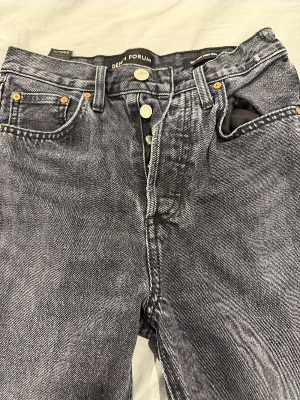 Denim Forum Men's Washed Gray Relaxed Jeans with Button Fly